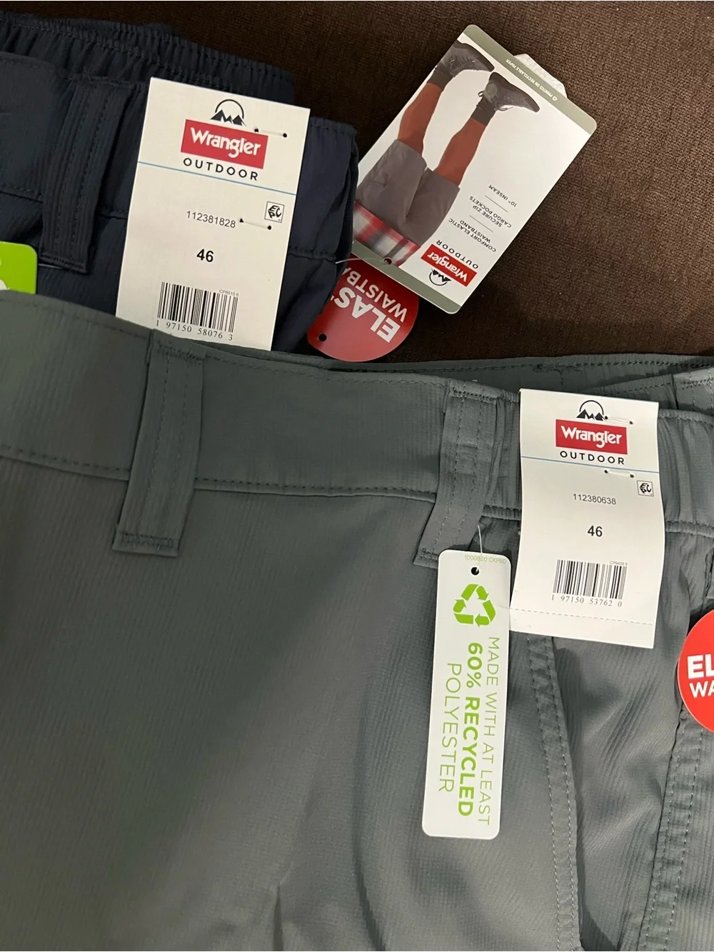 2 Wrangler Shorts Size 46. Utility Cargo Relaxed Fit. Gray and Blue. Inseam 10”